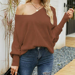 Zeagoo Bat Sleeve Twist Knitwear Loose Pullover, Off-shoulder Sweater