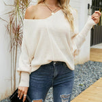 Zeagoo Bat Sleeve Twist Knitwear Loose Pullover, Off-shoulder Sweater