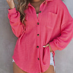 Zeagoo Waffle Knit Button Down Shirt Long Sleeve Loose Solid Color Tops