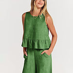 Zeagoo 2 Piece Outfits Sleeveless Ruffle Tank Crop Top and Wide Leg Pants Lounge Set with Pockets