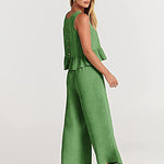 Zeagoo 2 Piece Outfits Sleeveless Ruffle Tank Crop Top and Wide Leg Pants Lounge Set with Pockets