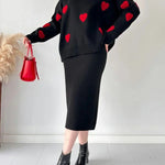 Zeagoo Women's Chic Two-piece Set Hearts Knit Pullover and Hip Wrap Skirt