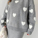 Zeagoo Women's Chic Two-piece Set Hearts Knit Pullover and Hip Wrap Skirt