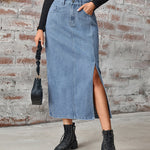 Zeagoo Women's Denim Slit Midi Skirt