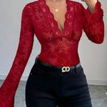 Zeagoo Sexy Floral Lace Bell Sleeve V Neck Top for Women Casual Boho Summer Vacation 2026 | Under $40