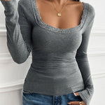 Zeagoo Slim Lace Patchwork U-Neck Undershirt for Women Elegant Date Night Party 2026