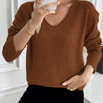 Zeagoo Casual Drop Shoulder V-neck Sweater