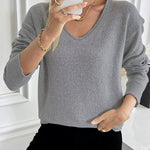 Zeagoo Casual Drop Shoulder V-neck Sweater