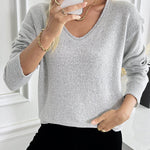 Zeagoo Casual Drop Shoulder V-neck Sweater