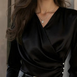 Zeagoo Elegant Luxe Satin Wrap Blouse for Women Elegant Office Work Dressy 2026 | Under $40