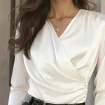 Zeagoo Elegant Luxe Satin Wrap Blouse for Women Elegant Office Work Dressy 2026 | Under $40