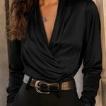Zeagoo Luxurious Satin Deep V-Neck Long Sleeve Blouse for Women Elegant Office Work Dressy 2026 | Under $40