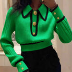 Zeagoo Casual Colorblock Crop Polo Sweater
