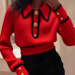 Zeagoo Casual Colorblock Crop Polo Sweater