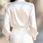 Zeagoo Urban V-neck Lace Splicing Puff Sleeve Blouse for Women Elegant Date Night Party 2026 | Under $40