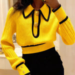 Zeagoo Casual Colorblock Crop Polo Sweater