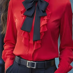 Zeagoo Fashion Contrast Ruffled Bow Tie Blouse for Women Cute Summer Casual 2026 | Under $40