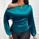 Zeagoo Elegant Satin Drawstring Off The Shoulder Blouse for Women Elegant Office Work Dressy 2026 | Under $40