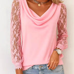 Zeagoo Lace Patchwork Sleeve Drape Neck T-Shirt for Women Elegant Date Night Party 2026 | Under