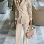 Zeagoo Business Casual Lace Sleeves Blazer and Pants Set
