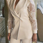 Zeagoo Business Casual Lace Sleeves Blazer and Pants Set