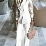 Zeagoo Business Casual Lace Sleeves Blazer and Pants Set