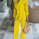 Zeagoo Business Casual Lace Sleeves Blazer and Pants Set