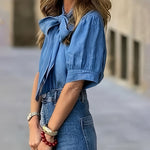 Zeagoo Cute Puff Sleeves Bow Tie Blouse for Women Casual Work Office Loose Fit 2026 | Under $40