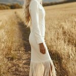 Zeagoo Women's 2026 Western Cowgirl Suede Tassel Fringe Dress Long Sleeve Maxi Dress Country Concert Festival