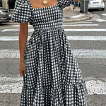 Zeagoo Women's 2026 Summer Boho Plaid Square Neck Midi Dress Casual A Line Flowy Sundress with Pockets Beach Vacation
