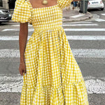Zeagoo Women's 2026 Summer Boho Plaid Square Neck Midi Dress Casual A Line Flowy Sundress with Pockets Beach Vacation