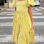 Zeagoo Women's 2026 Summer Boho Plaid Square Neck Midi Dress Casual A Line Flowy Sundress with Pockets Beach Vacation