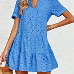 Zeagoo Women's 2026 Summer Eyelet Embroidery Babydoll Mini Dress Casual Flowy Short Sleeve Cute Sundress Beach Vacation