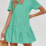 Zeagoo Women's 2026 Summer Eyelet Embroidery Babydoll Mini Dress Casual Flowy Short Sleeve Cute Sundress Beach Vacation
