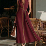 Zeagoo Women's 2026 Summer Sleeveless V Neck Contrast Color Block Maxi Dress Casual Elegant A Line Long Sundress