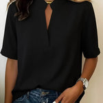 Zeagoo Casual Basic Solid Color V-Neck Short Sleeve Blouse for Women Casual Work Office Loose Fit 2026 | Under $40