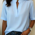 Zeagoo Casual Basic Solid Color V-Neck Short Sleeve Blouse for Women Casual Work Office Loose Fit 2026 | Under $40