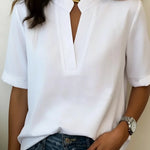 Zeagoo Casual Basic Solid Color V-Neck Short Sleeve Blouse for Women Casual Work Office Loose Fit 2026 | Under $40