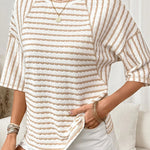 Zeagoo Casual Loose Fit Raglan Sleeve Stripe Jacquard Knit T-Shirt for Women Casual Work Office Loose Fit 2026 | Under $25