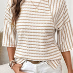 Zeagoo Casual Loose Fit Raglan Sleeve Stripe Jacquard Knit T-Shirt for Women Casual Work Office Loose Fit 2026 | Under $25