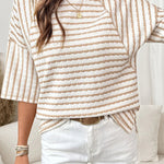 Zeagoo Casual Loose Fit Raglan Sleeve Stripe Jacquard Knit T-Shirt for Women Casual Work Office Loose Fit 2026 | Under $25