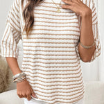 Zeagoo Casual Loose Fit Raglan Sleeve Stripe Jacquard Knit T-Shirt for Women Casual Work Office Loose Fit 2026 | Under $25