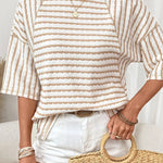 Zeagoo Casual Loose Fit Raglan Sleeve Stripe Jacquard Knit T-Shirt for Women Casual Work Office Loose Fit 2026 | Under $25
