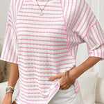 Zeagoo Casual Loose Fit Raglan Sleeve Stripe Jacquard Knit T-Shirt for Women Casual Work Office Loose Fit 2026 | Under $25