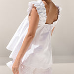 Casual Washed Cotton Ruffled Square Neck Top and Shorts Set