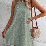 Zeagoo Boho Eyelet Pattern Halter Neck Cotton Sleeveless Dress for Women Casual Summer Vacation 2026