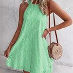 Zeagoo Boho Eyelet Pattern Halter Neck Cotton Sleeveless Dress for Women Casual Summer Vacation 2026