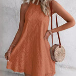Zeagoo Boho Eyelet Pattern Halter Neck Cotton Sleeveless Dress for Women Casual Summer Vacation 2026