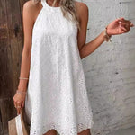 Zeagoo Boho Eyelet Pattern Halter Neck Cotton Sleeveless Dress for Women Casual Summer Vacation 2026
