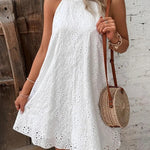 Zeagoo Boho Eyelet Pattern Halter Neck Cotton Sleeveless Dress for Women Casual Summer Vacation 2026